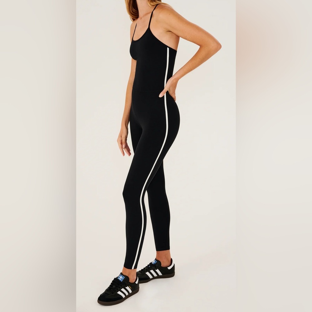 Splits59 Black Jumpsuit with White Side Stripe